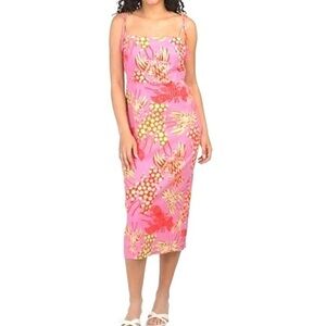 NEW RACHEL ZOE PINK LOBSTER PRINT MIDI DRESS SIZE: M